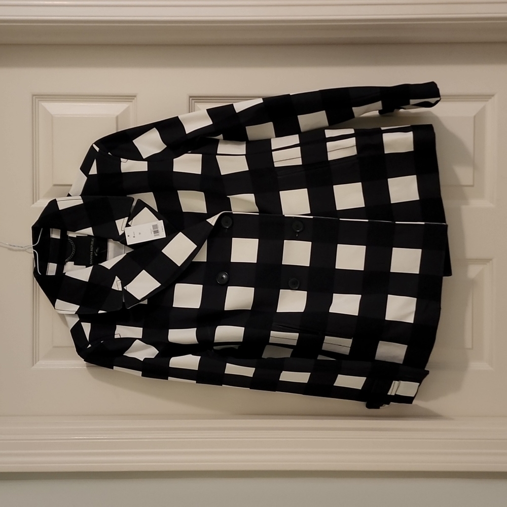 NWT  - Banana Republic black and cream plaid pea coat style jacket, size M